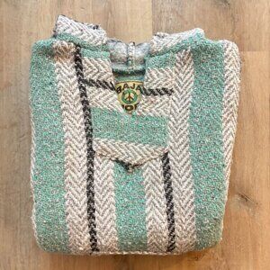 Vtg Baja Joe Drug Rug Woven Pattern Hoodie Made in Mexico - $22